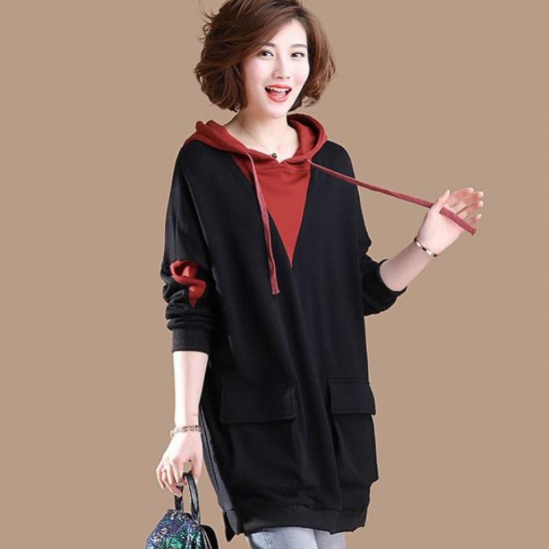 Korean Style Women's Plus Size Hooded Sweatshirt - Long Sleeve, Mid-Length, for Autumn 2021