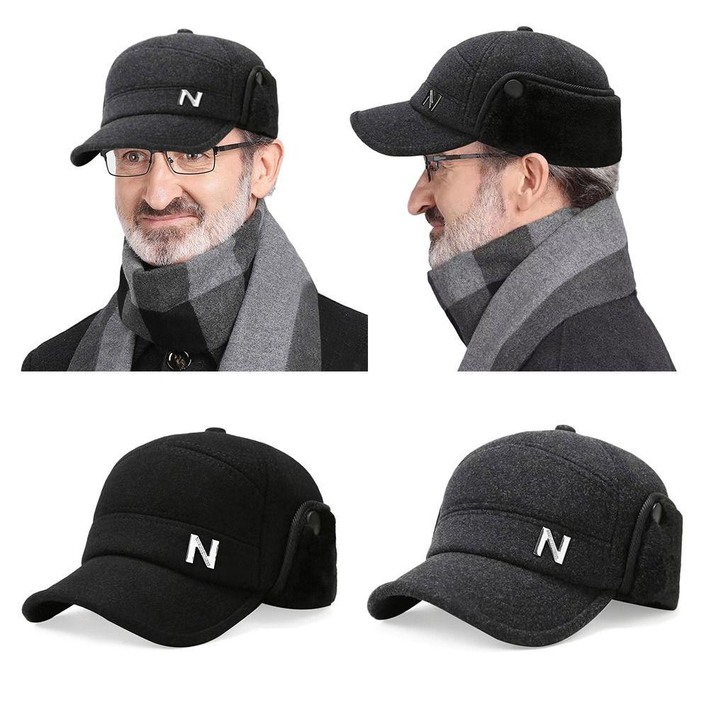 

Windproof Earmuffs Hat Warm Bomber Hats Outdoor Baseball Cap for Men чорний