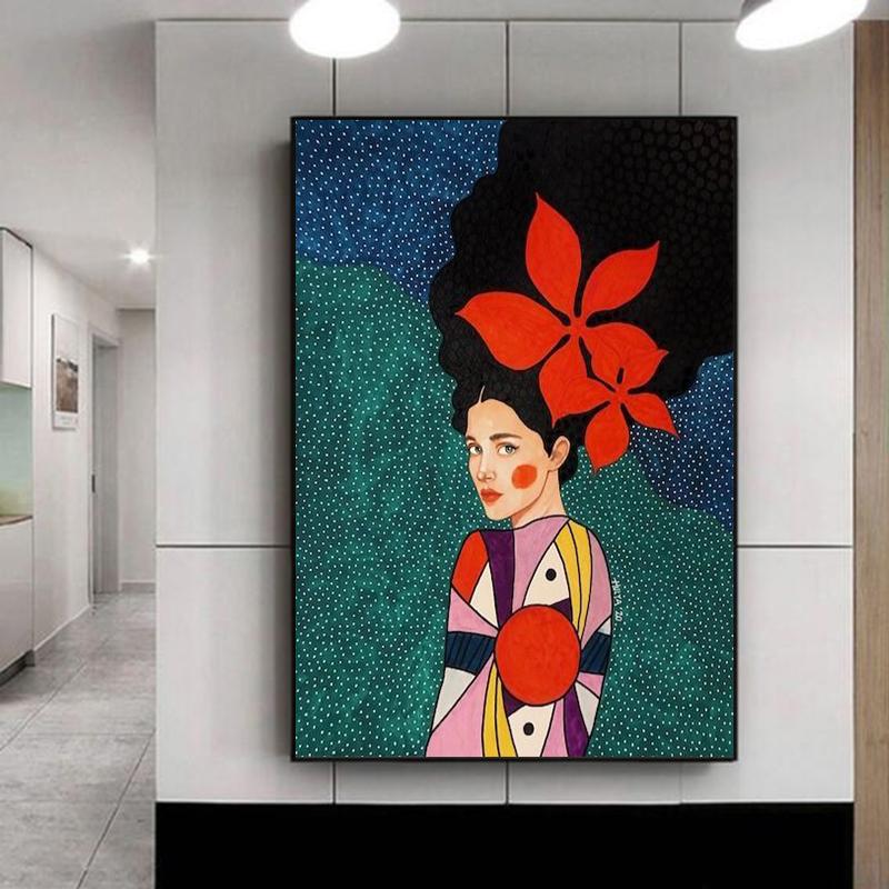 Abstract Retro Flowers Girls Hair Canvas Paintings Posters and Prints Nordic Wall Art Pictures For Living Room Home Decoration