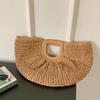 Summer Straw Women Half-moon Beach Handbag Rattan Handmade Handle Kintted Tote Bag