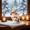Indoor Holiday Ornament Christmas Reindeer Snowman Resin Figurine, White Deer Statue with Red Scarf, Table Decorations Winter Tabletop Fireplace