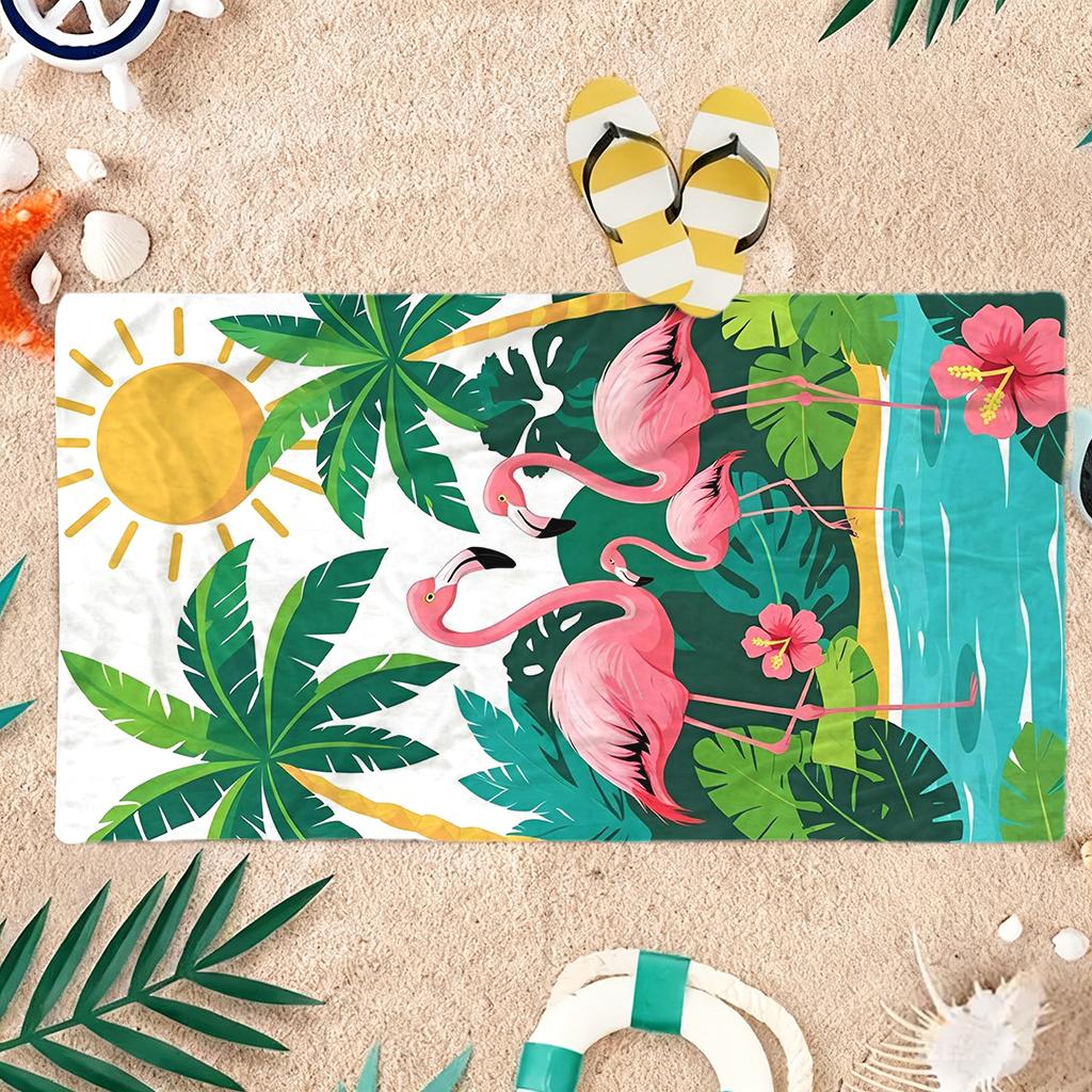 1 Stück Cartoon Flamingo Tropischer Regenwald Strandtuch Super Saugfähig Geeignet für Strandurlaub Pool Sommergeschenk für Freunde