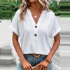 Women's Fashion Casual Solid Color Button V-neck T-shirt