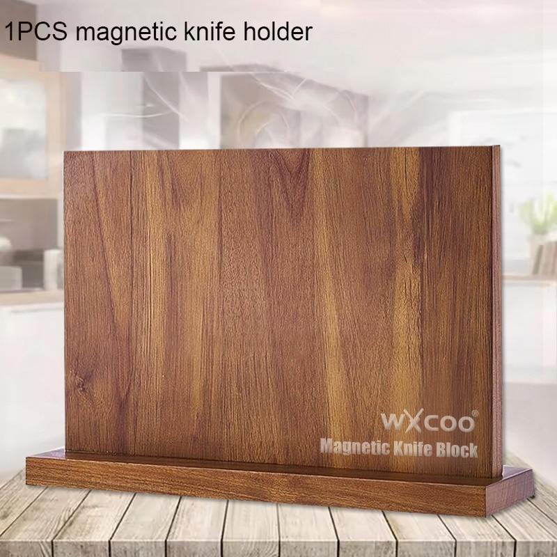 WXCOO Long Magnetic Knife Block Kitchen Holder Acacia Wooden Kitchen Counter Strong Enhanced Magnets Stands Storage Knife Holder