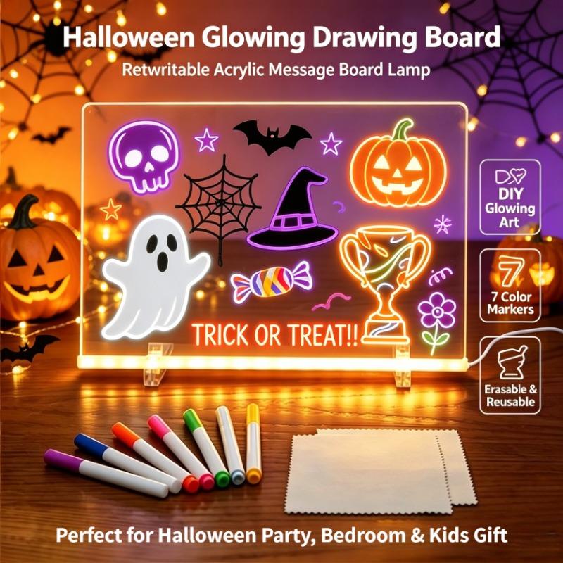 DIY Rewritable Glowing Acrylic Message Board Lamp, Light Up Drawing Board for Kids, Comes with 7 Vibrant Color Marker Pens