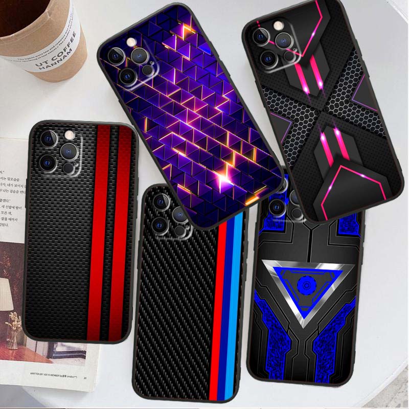 Technology Carbon Fiber Art Phone Case For Apple iPhone 17 16 16E 15 14 13 12 11 Pro Max Plus Black Soft Silicone