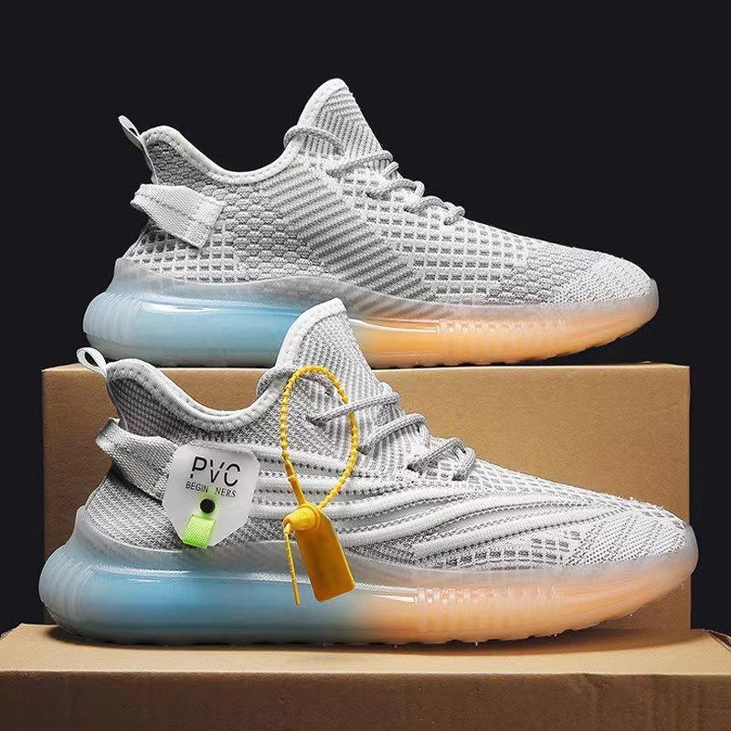 Transparent jelly sole casual shoes spring new fly-woven breathable running shoes fashionable men's sports shoes men's shoes