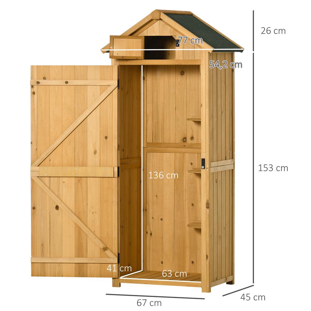 Capanno da Giardino Verticale Utilità 3 Ripiani Capanno Legno Esterno Unità di Stoccaggio Attrezzi da Giardino Armadietto di Stoccaggio, 77 x 54,2 x 179 cm - Marrone