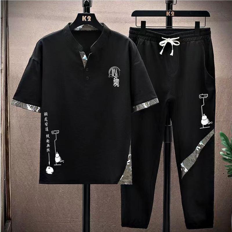 (Shirt + Trousers) Summer Men's Shirts Men's Sets Shirts Two Piece Set M-4XL