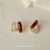 Red C-type zircon mosquito coil disc ear clips without ear holes, autumn and winter niche light luxury high-end temperament earrings, stud earrings