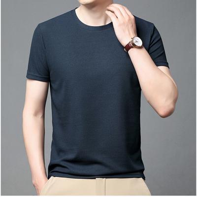 Herren Sommer T-Shirt mit Rundhalsausschnitt, modisch, Waffelmuster, einfarbig, weich, bequem, kurzärmelig, einfaches All-Match-T-Shirt für Männer