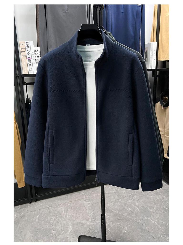 Men's Plus-Size Velvet Fleece Jacket - Autumn/Winter Outdoor Casual Stand Collar