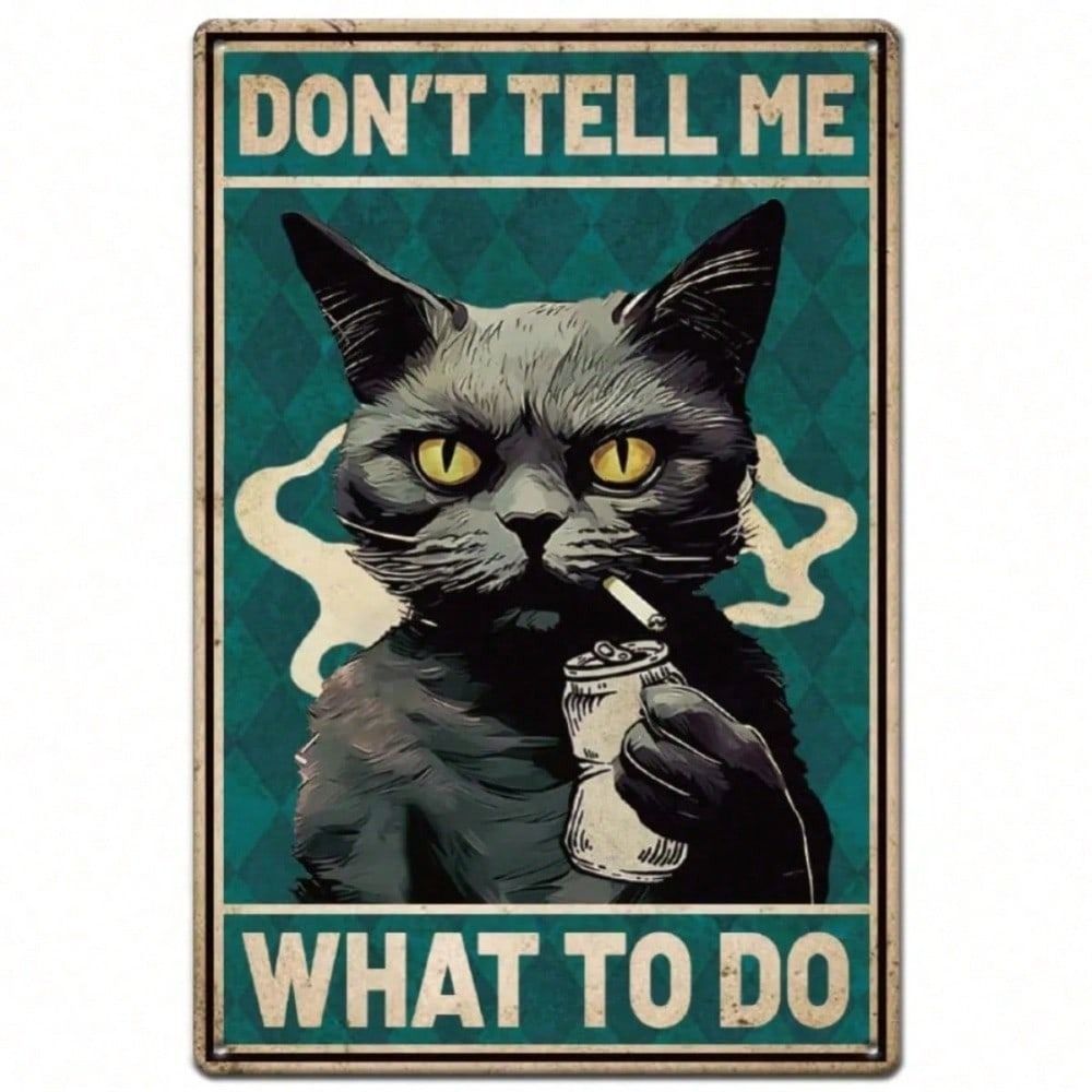 Vintage Metal Wall Sign Cat Pattern Decor for Bar Cafe