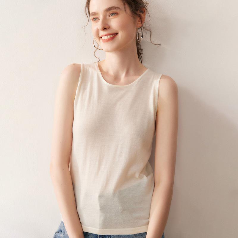 Yangzi 100% Pure Wool Solid Color Sleeveless U-Neck Women's Knit Camisole