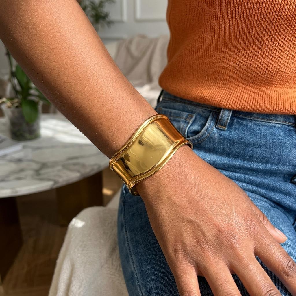 Exaggerated Punk Irregular Wide Cuff Bangle for Women Stainless Steel Gold Color Geometric Bangle Stackable Trendy Jewelry