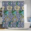 Decorative Blue Floral Bath Shower Curtain with Golden Accents for Bathroom Decorations