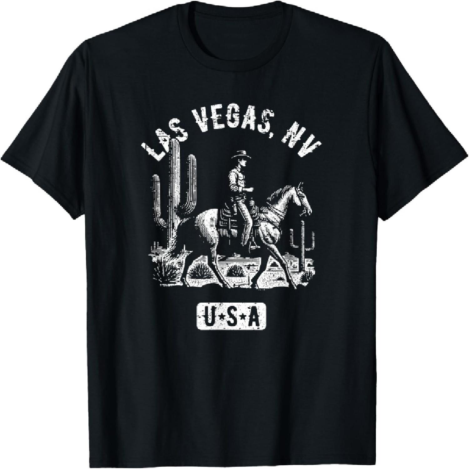 Лас-Вегас Невада США Ковбой Лошадь Дизайнерская Футболка в Потертом Стиле S