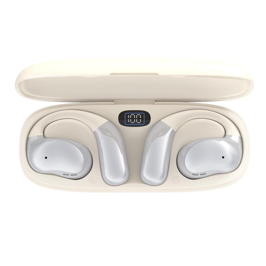 YJ11 Bluetooth Dual Ear Hanging Earphones with Charging Case & Digital Display, Non-In-Ear Stereo, Single Ear Use Compatible.