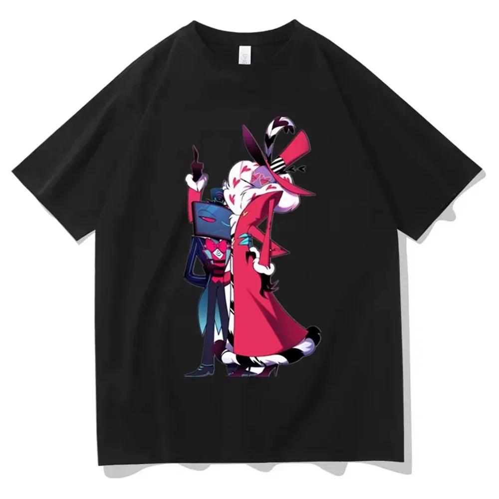 Hazbin Hotels Alastor Sommer T-Shirt Damen Y2K Rundhals Kurzarm Hohe Qualität Neutrale Kleidung