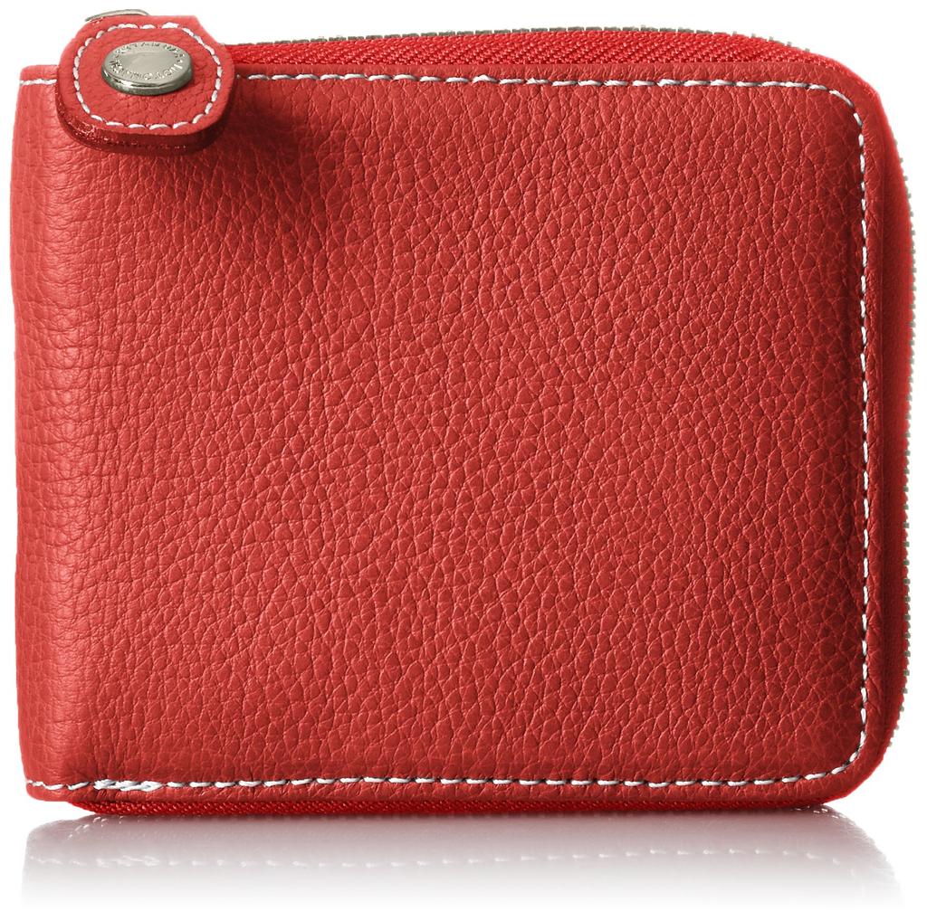 [Kitamura] Bifold Wallet Round Zipper Type YH0083 Stitch 70912 Red/Ivory [Red]