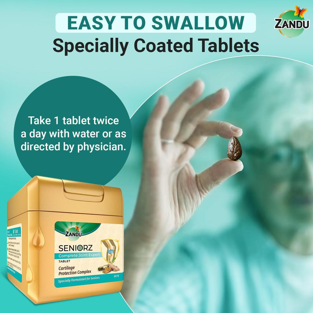 Zandu Seniorz Complete Joint Expert Tablets 60 Pack OF 1 Ayurvedic Natural Supplement for Strong Healthy Joints