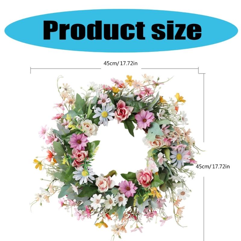 Corona de Flores Artificiales de Verano de 17.7 Pulgadas con Varios Tipos de Flores para Decoración de Puerta o Pared