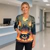 Women's V-Neck Costume with Pockets Halloween Print Side Slit 3/4 Sleeve Top for Cosplay Party