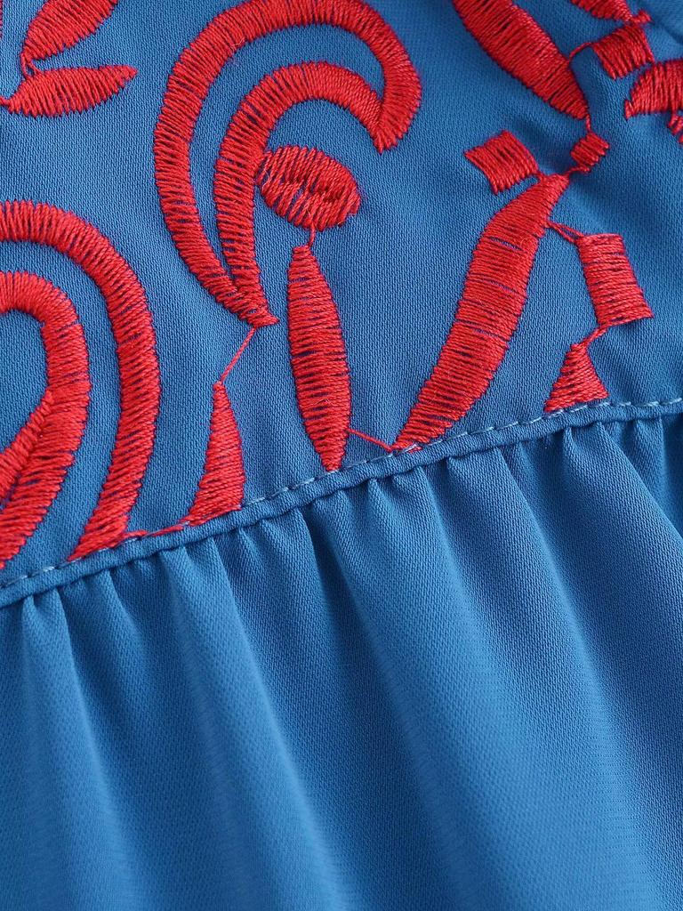 2024 Autumn Women's European & American Style Red Embroidered Denim Shirt