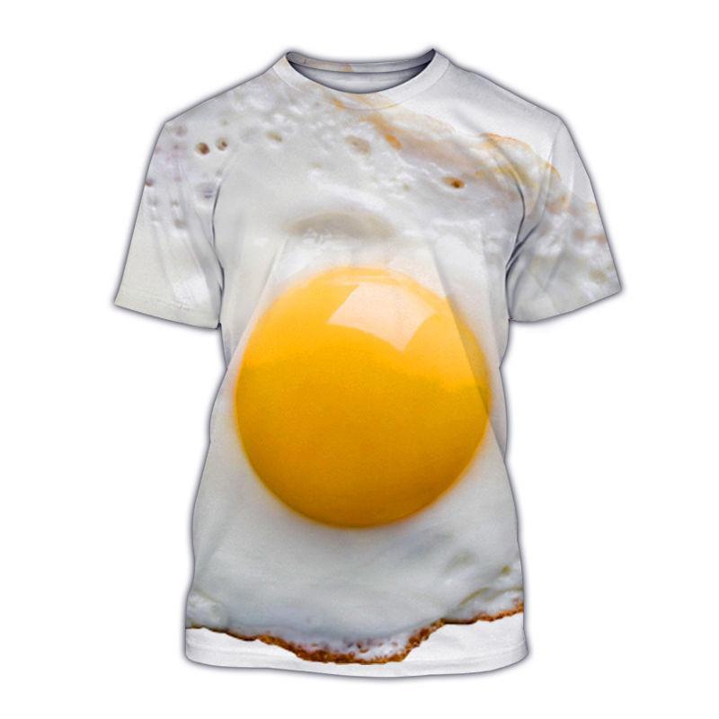 Lustiges Spiegelei Muster T-Shirt für Männer Leckeres Essen 3D Druck T-Shirts Sommer Lässig Rundhals Oberteile Unisex T-Shirts Kurze Ärmel