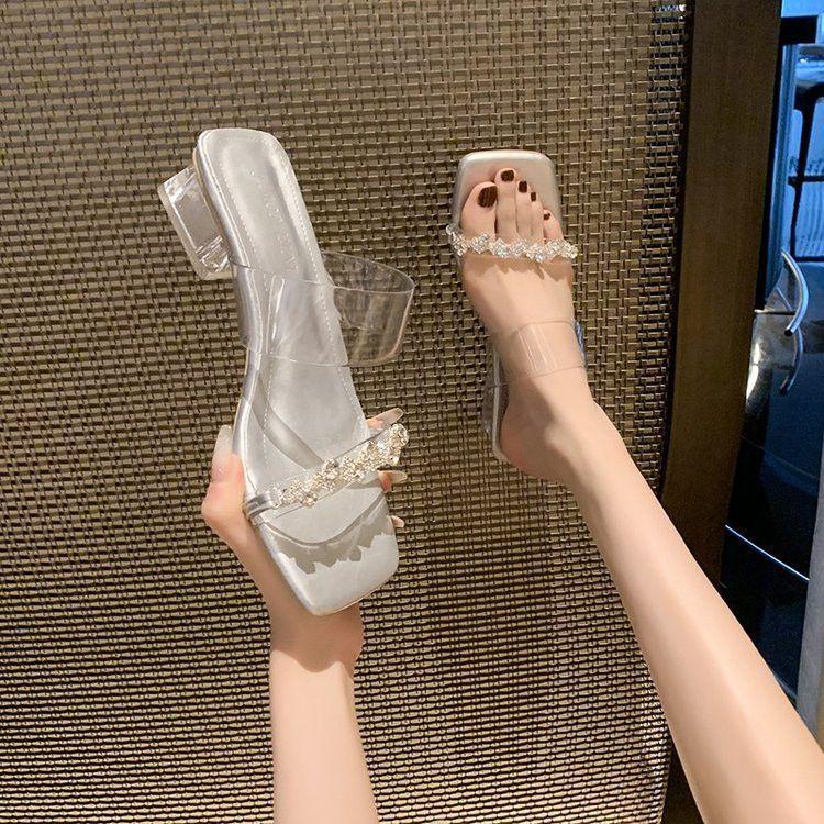 Popular Fairy Style High Heels Royal Sister Style Summer 2025 New High-value Transparent Fairy Rhinestone Cool Slippers