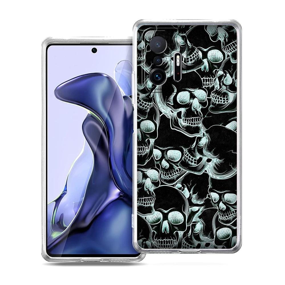 Transparent Phone Case for Xiaomi Mi 14 13 12 11 Ultra 13T 12T 11T Poco X3 NFC F3 F6 Pro 5G Soft TPU Shell Terror Black Skull