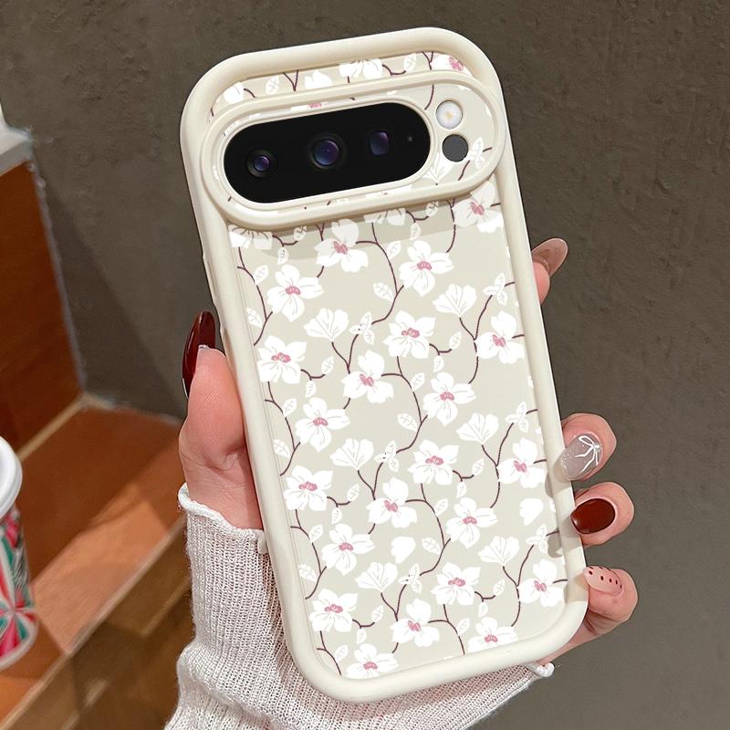 Rose Flower Pattern Plain Color Soft Silicone Phone Case for Google Pixel 9 8 Pro Xl 8a Shockproof Matte Lens Protection Anti-Fall Cover