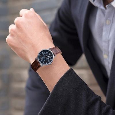 Herren-Quarzuhr, rundes Glaszifferblatt, klarer Druck, lesbar, hohe Genauigkeit, verstellbares Kunstleder-Handgelenkband, dekorative Herren-Armbanduhr, Geschäftsgeschenk