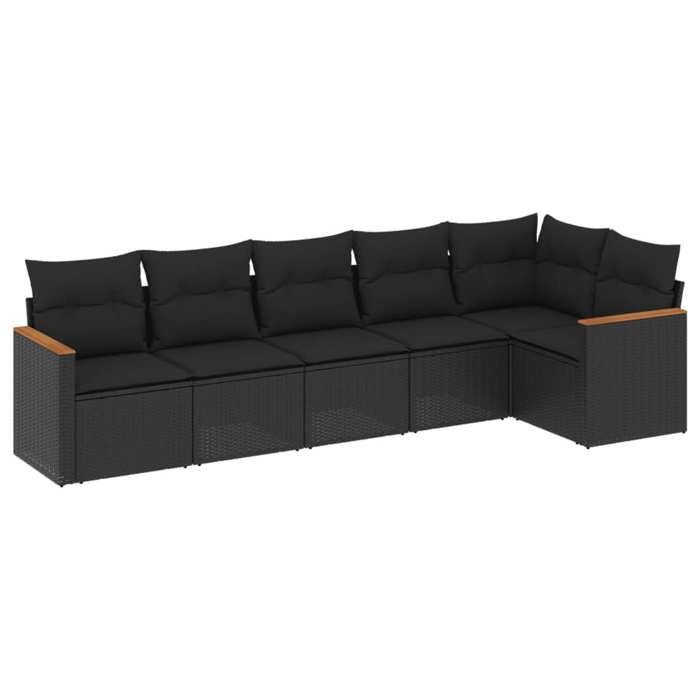 VidaXL Salon de Jardin avec Coussins 6 pcs, Canapés de Terrasse, Ensemble de Meubles de Patio, Mobilier d'Extérieur, Noir 3258387