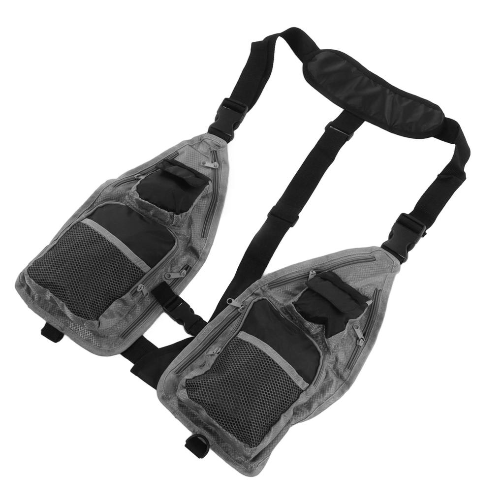 Fly Fishing Vest Breathable Lightweight Black Grey Oxford Cloth Multi Pocket Waistcoat for Camping