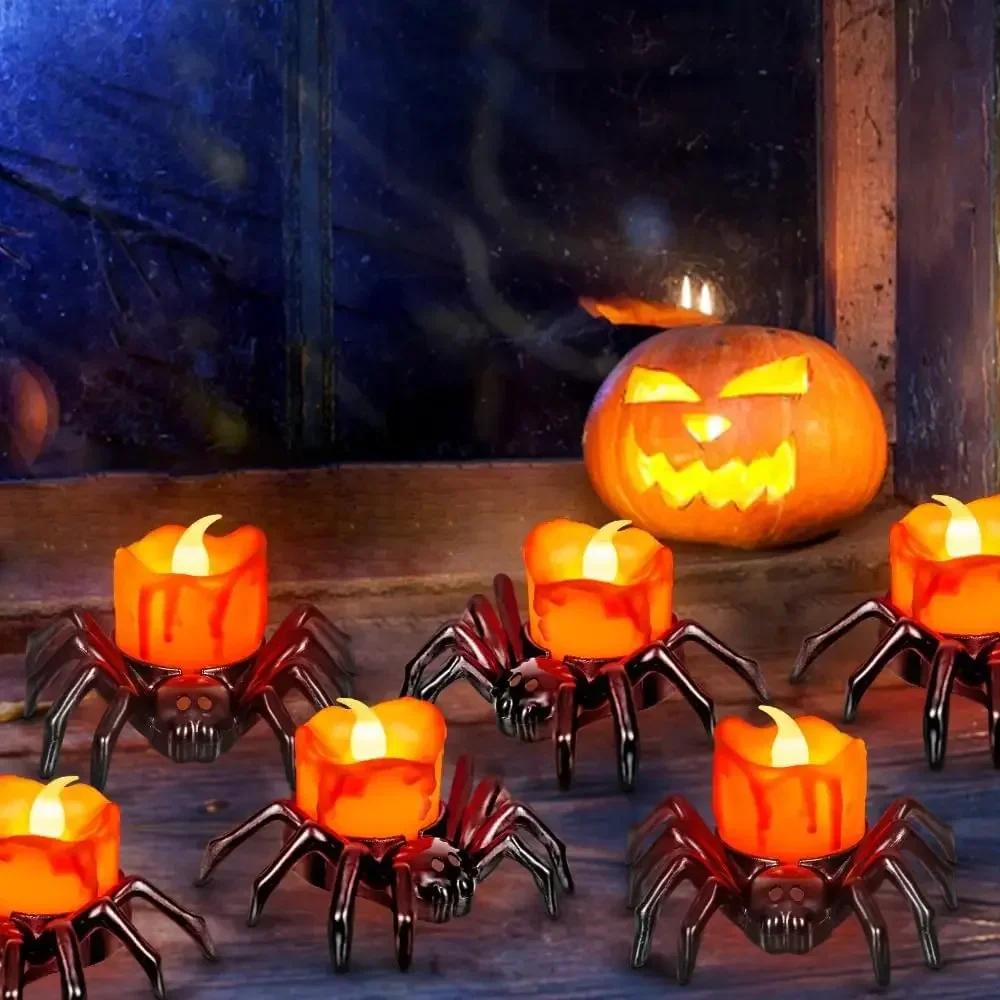 122Pcs Led Spider Candle Light Lamp Flickering Flameless Battery Lights Flashing Electric Candles Halloween Party Decoration