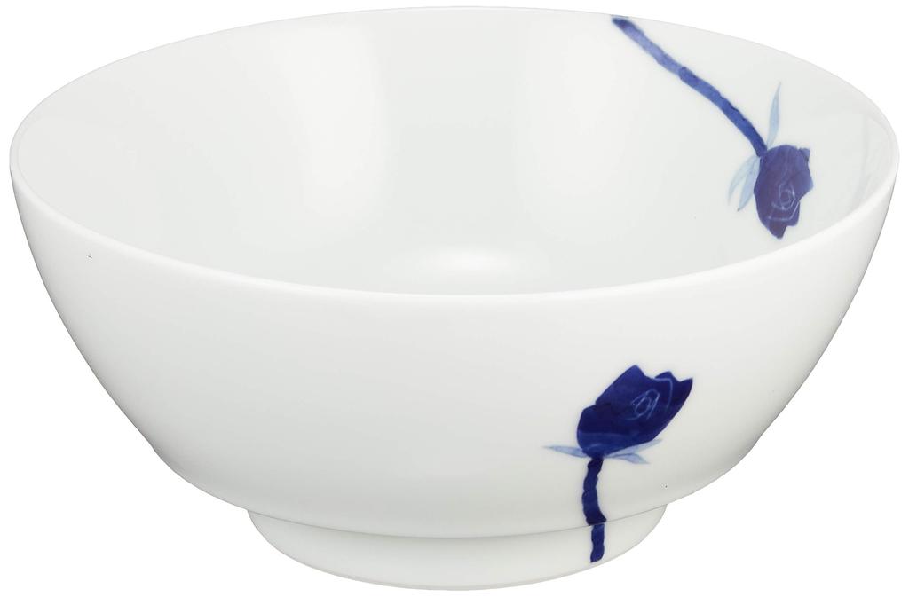 Arita Ware Denpeigama "Ultimate Ramen Bowl" Blue Rose Design, Approx. 18cm Diameter x 8cm Height, Ceramic Ramen Bowl, Microwave and Dishwasher Safe,