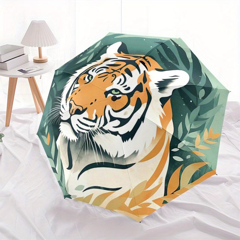 1pc Tiger Head Fully Automatic Folding Portable Umbrella, 8 Iron Frames, Three-Fold Design, Suitable for All Seasons, Suitable for Outdoor U