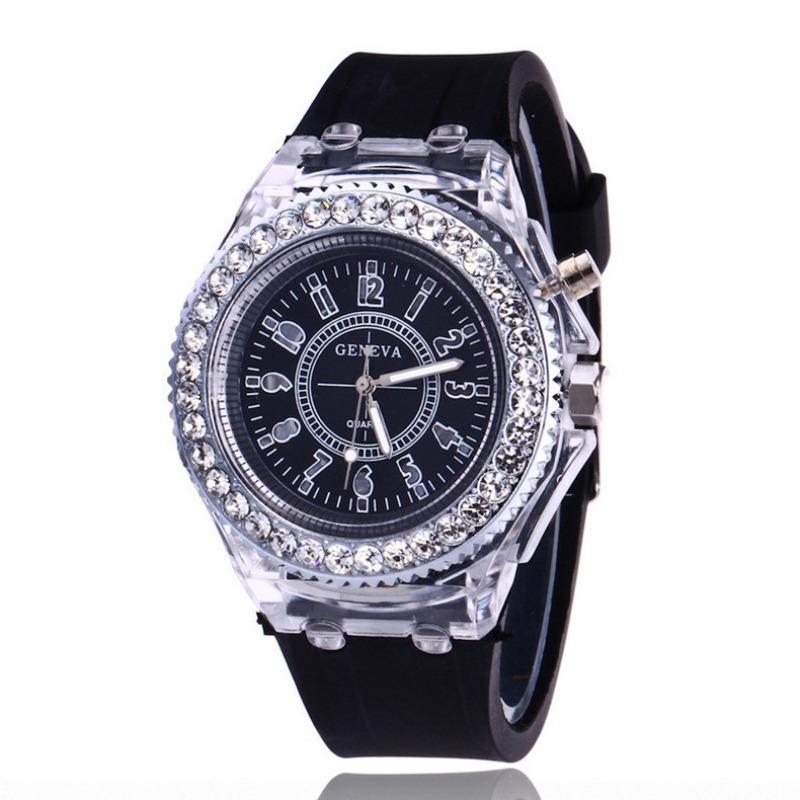 New colorful lights personalized rhinestone led Harajuku fashion trend male and female students couple quartz watch