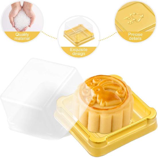 UPKOCH 50 Pcs Plastic Square Mooncake Boxes, Golden Dessert Packing, Single Muffin Container, Small Clear Food-Grade, 2.16"x1.85"x1.57"
