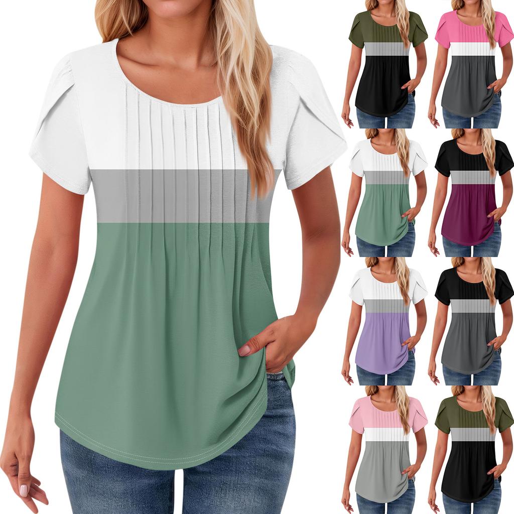 Womens Tops Petal Short Sleeve Summer Round Neck Shirts Floral  Printing Blouses For Women Dressy Casual