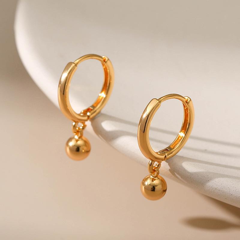 Minimalist 18k Gold Plated Small Hoop Earrings With Bead Pendant
