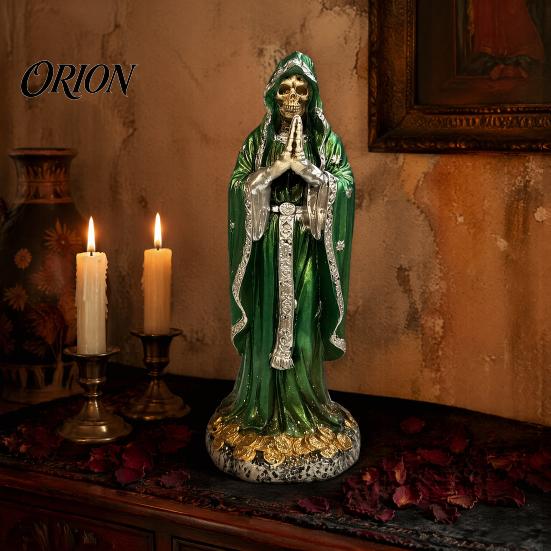 Gruselige Party Tischdekoration Gotische Betende Skelettstatue, Halloween Harzfigurine, Heiligenfigur Skulptur für Tag der Toten Schreibtisch