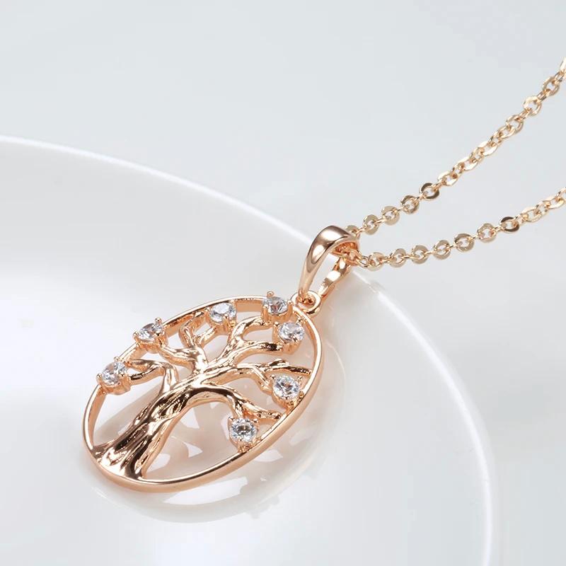 Rose Gold Color Lucky Tree Pendant Necklace For Women Natural Zircon Pendant For Woman Vintage Daily Fine Jewelry
