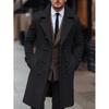 Men's Double-Breasted Long Wool Coat for Fall/Winter Youth Solid-Color Casual Wool Overcoat