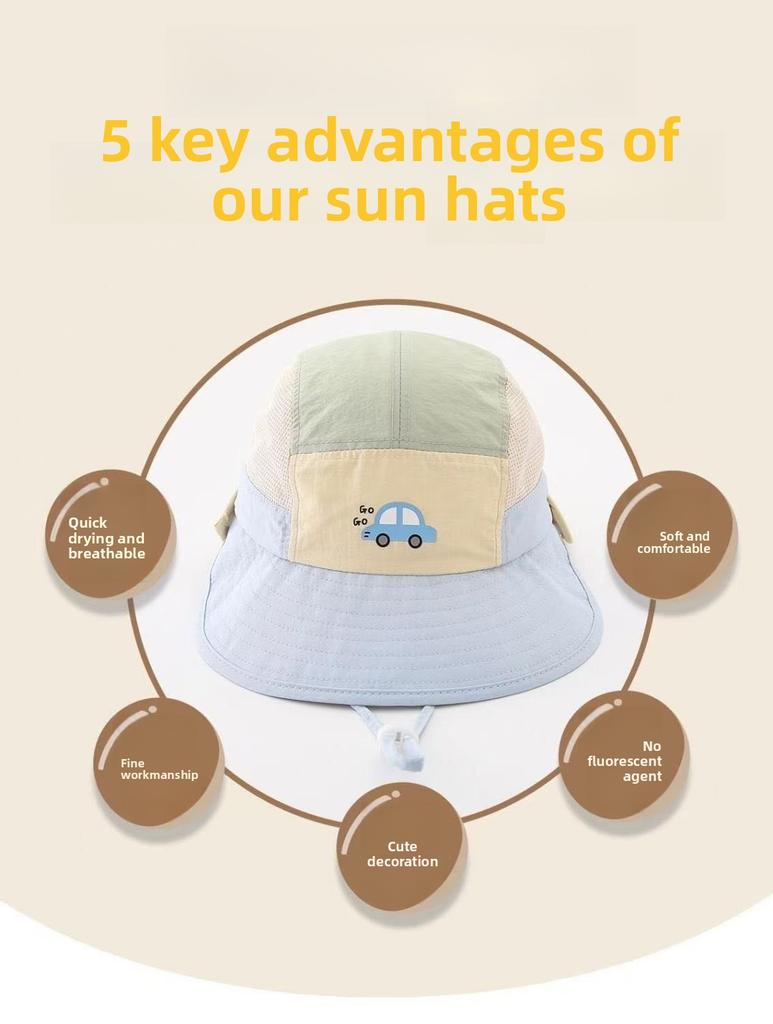 Children's sun hat summer thin design sun protection large brim breathable mesh shawl hat women's fisherman hat