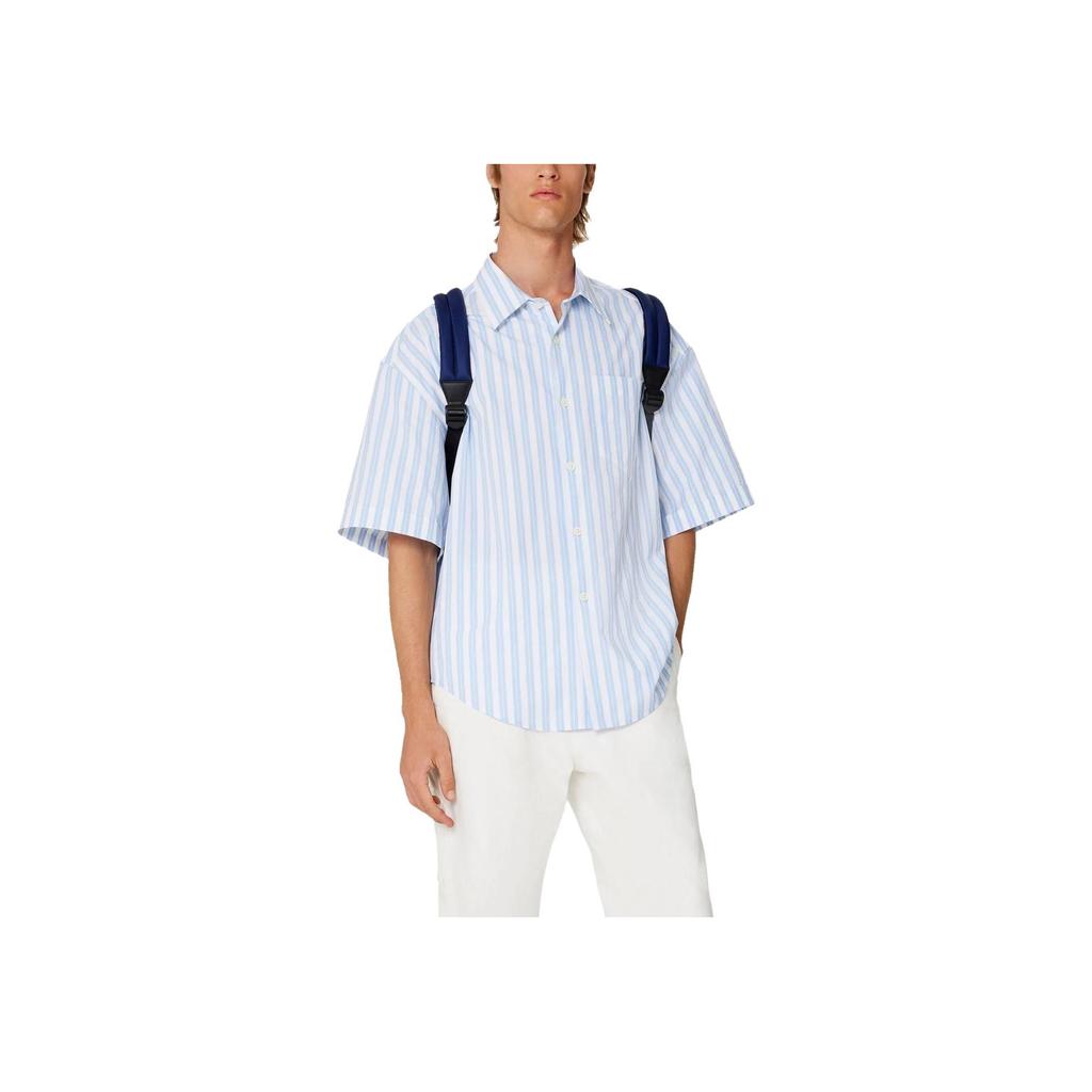Amiparis Striped Short Sleeve Shirt Unisex shirts White USH202CO0013