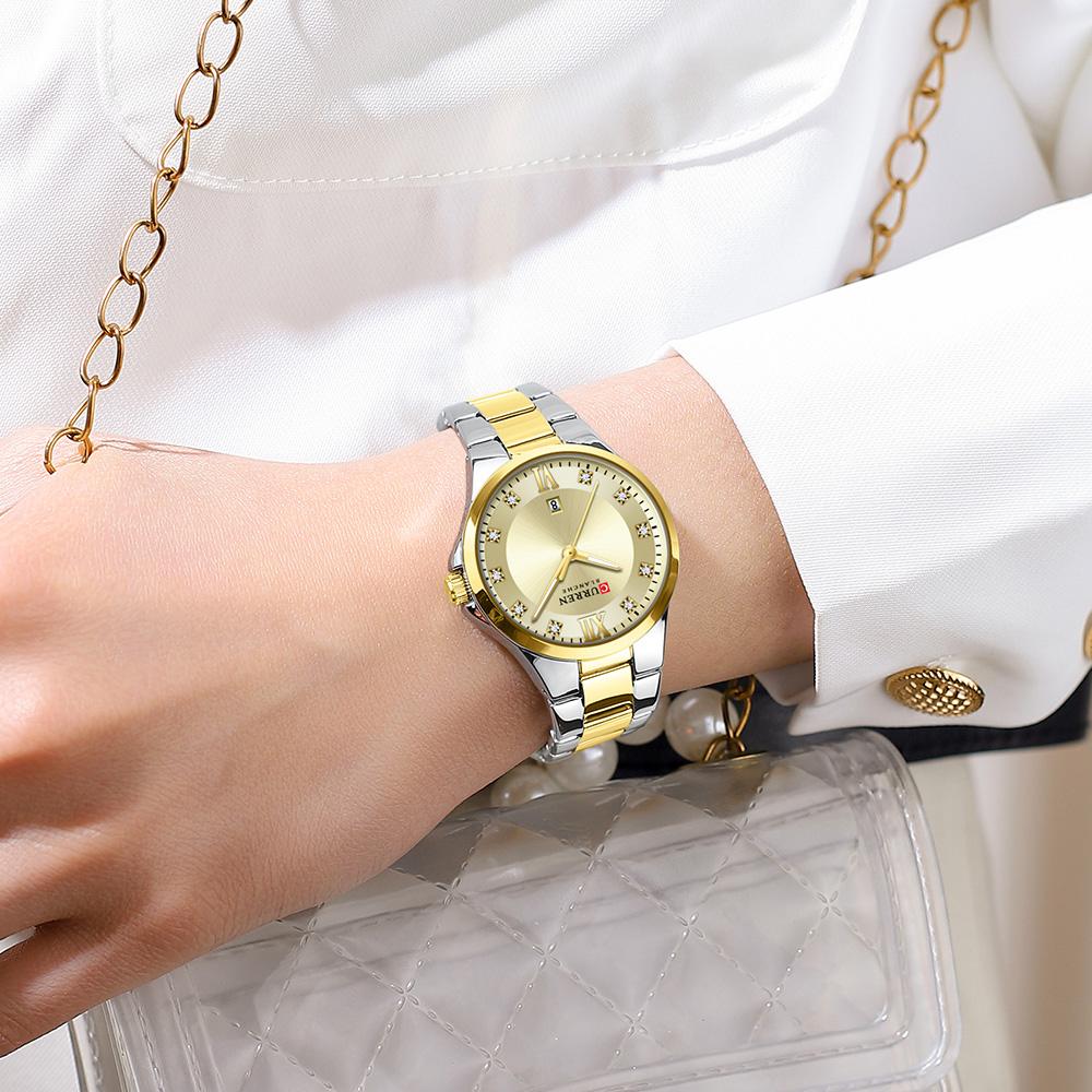 CURREN Brand Quartz Watch for Women Fashion Luxury Round Stainless Steel Waterproof Luminous Ladies Wristwatch