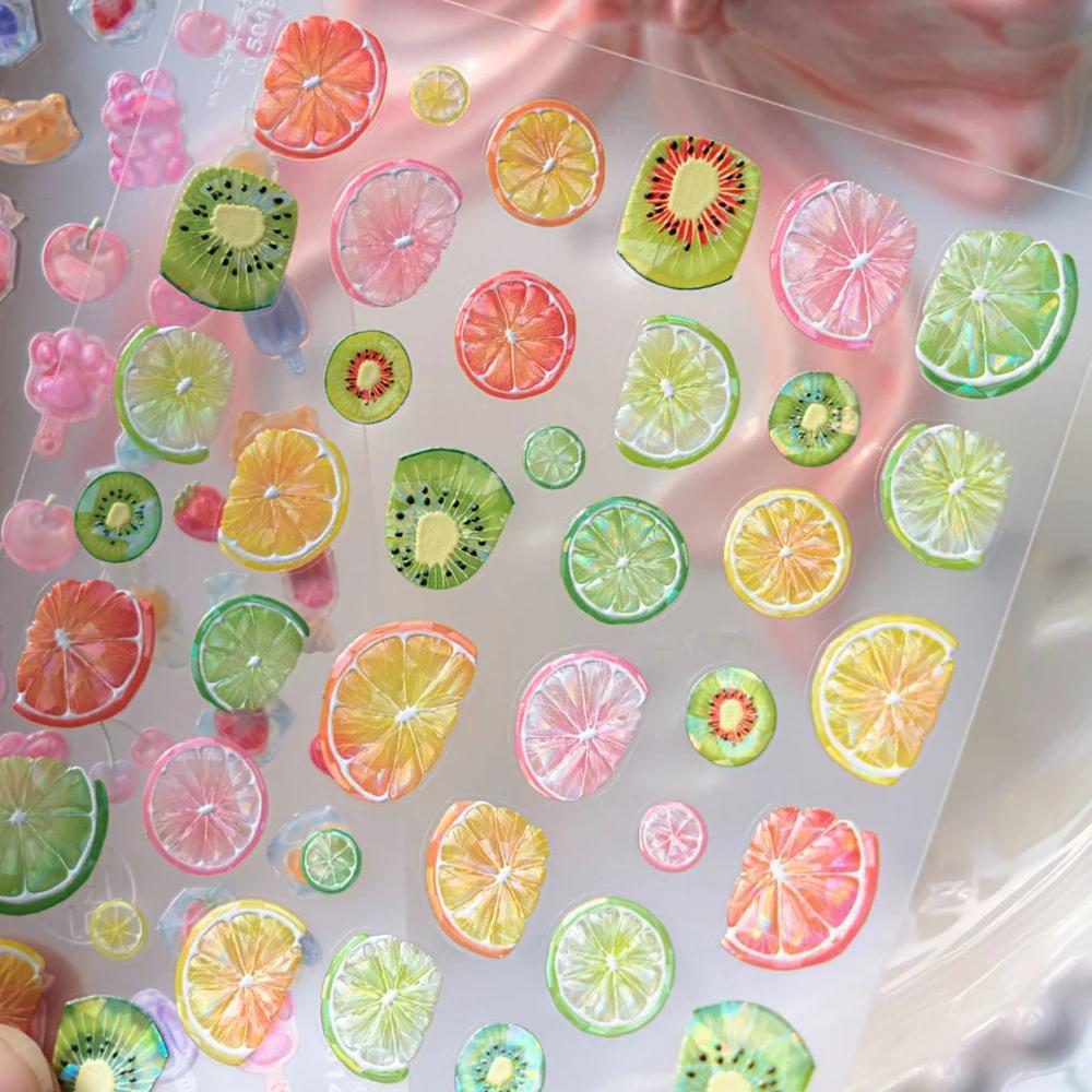 Jelly Cute Pudding Cherry Bowknot Claw Print 5D Nail Art Sticker Tie knot Love Stars Lovely Self Adhesive Manicure Decal