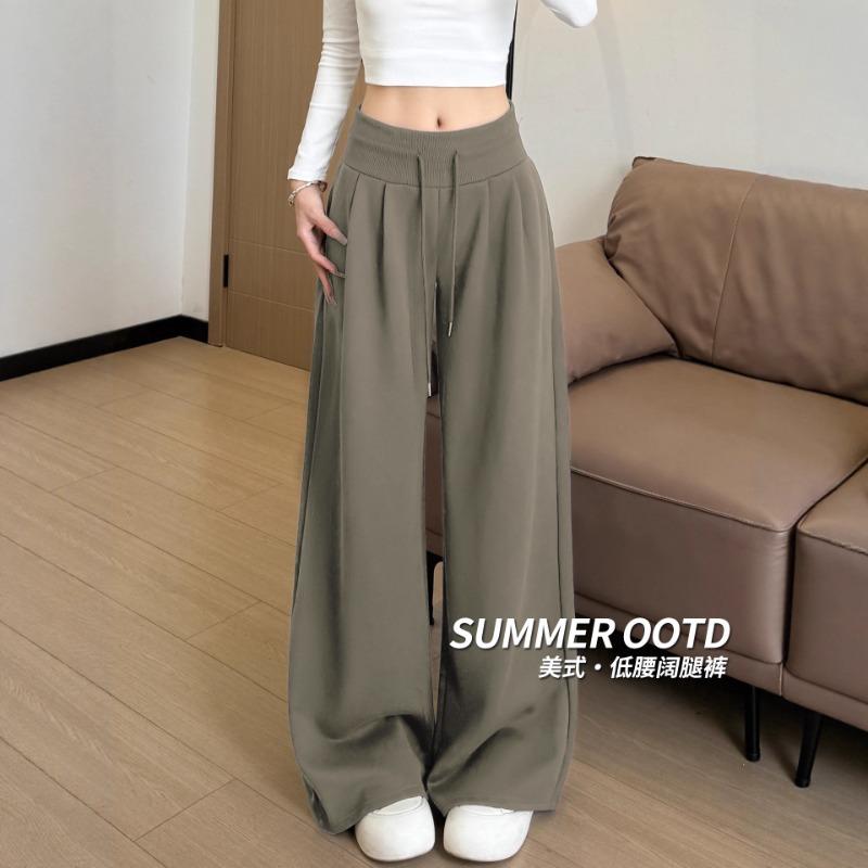 Green Sweatpants Children's Spring and Autumn New High Waist Drape Loose and Thin Straight Wide-leg Pants Sweatpants